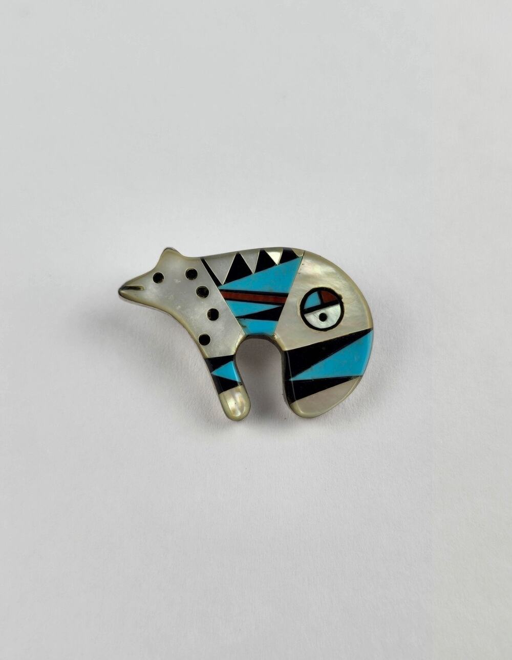 Zuni YY Sterling silver Bear necklace Pendant Multi-stone inlay turquoise onyx